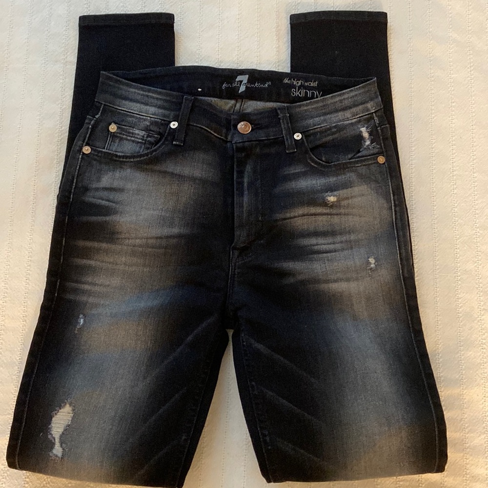 7 for All Mankind. Black skinny jeans high rise
